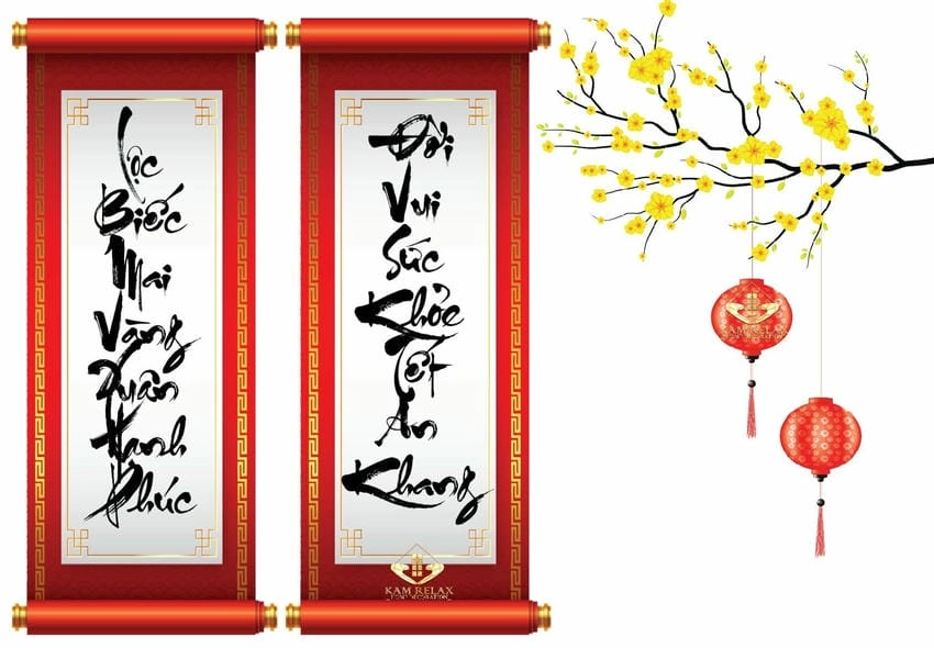 Background câu đối mang vẻ đẹp truyền thống Việt