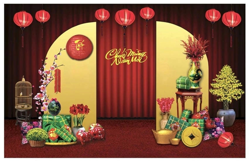 Background chụp hình tết mâm ngũ quả đậm đà truyền thống