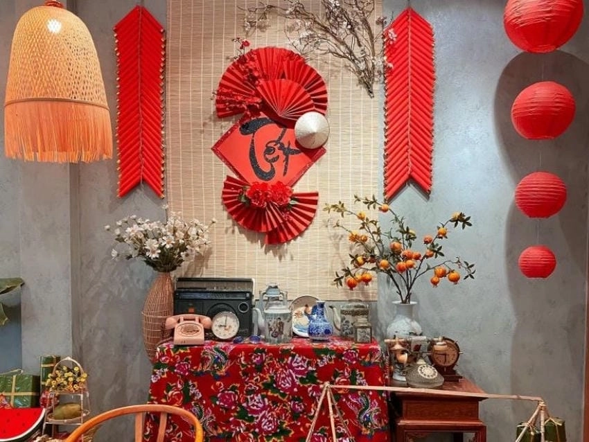 Background chụp hình tết vector dễ dàng chỉnh sửa