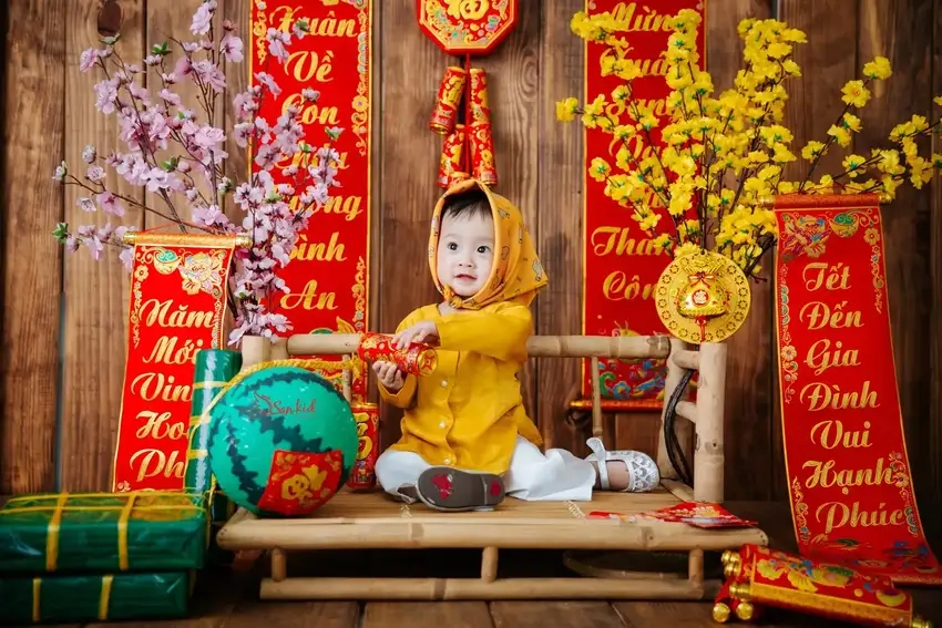 Background chụp hình tết doanh nghiệp mang may mắn