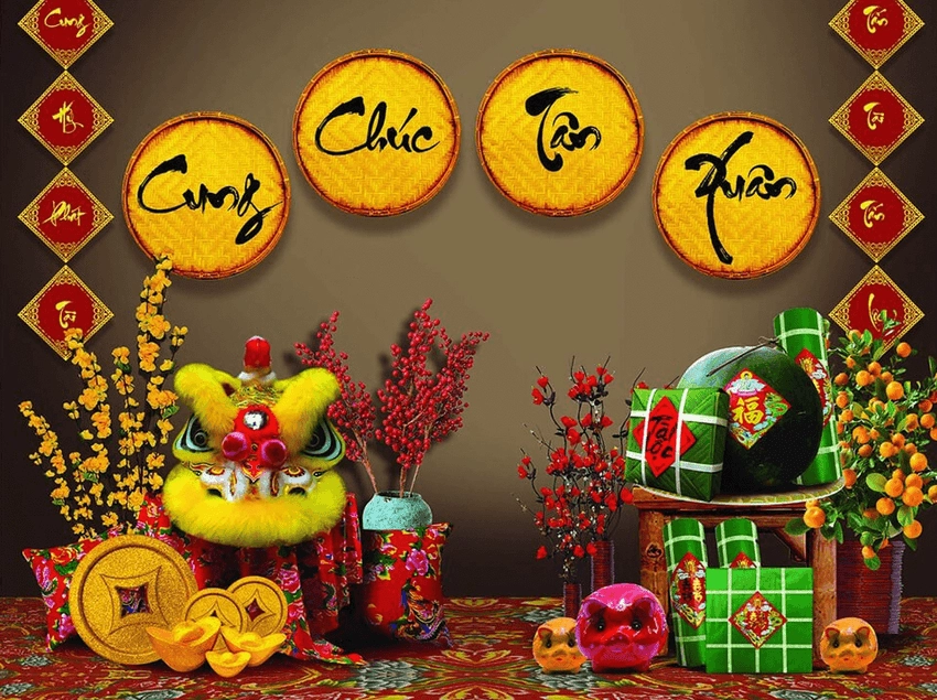 Background chụp hình tết studio chuyên nghiệp và tươi sáng