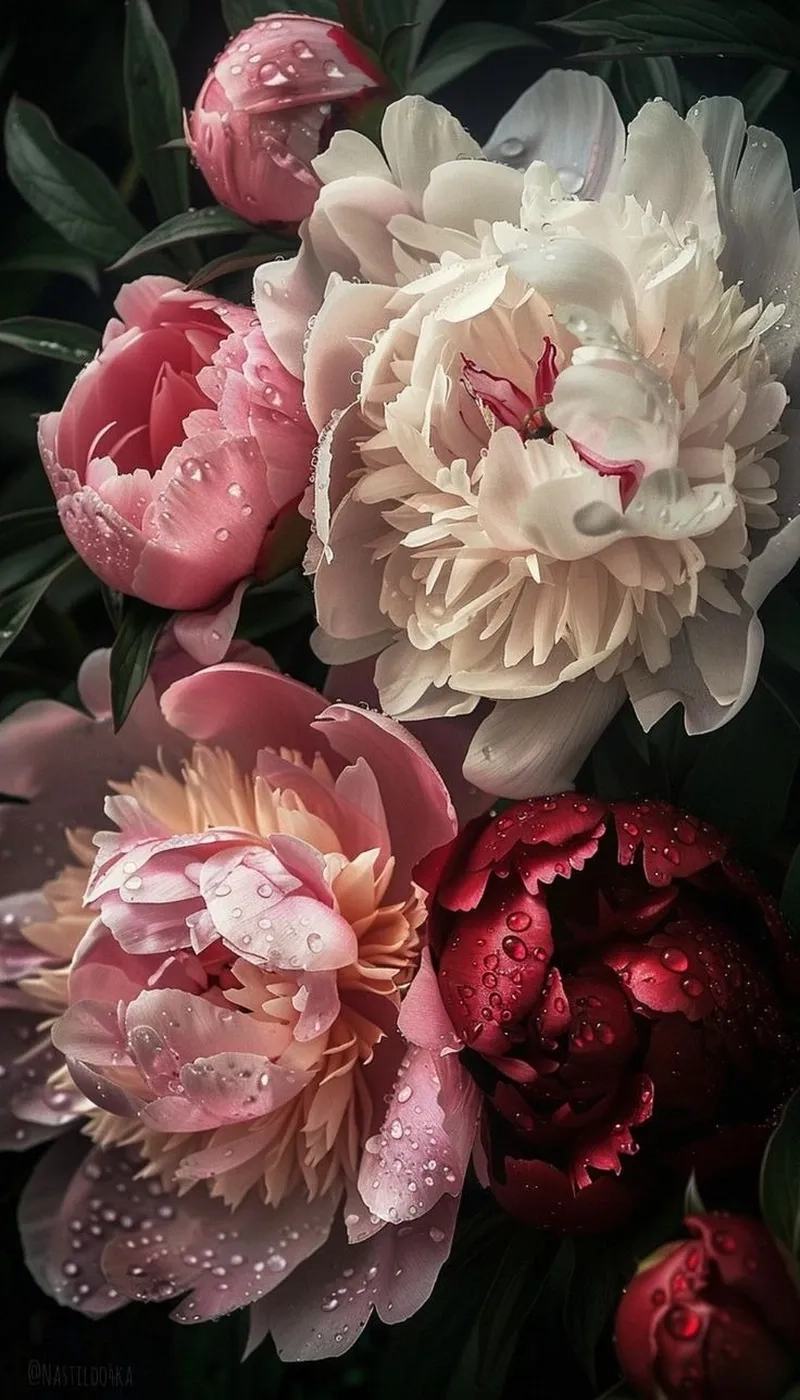 Mang may mắn với background hoa mẫu đơn phong thủy