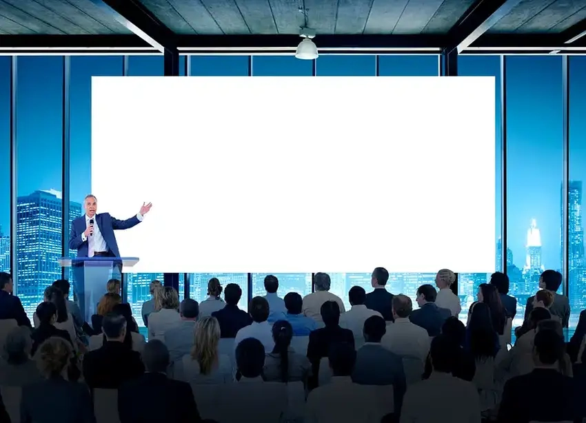 Background họp báo sang trọng tạo ấn tượng mạnh