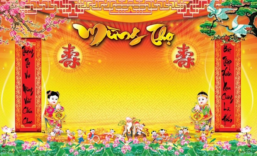 Background mừng thọ sang trọng tôn vinh tuổi tác và niềm vui