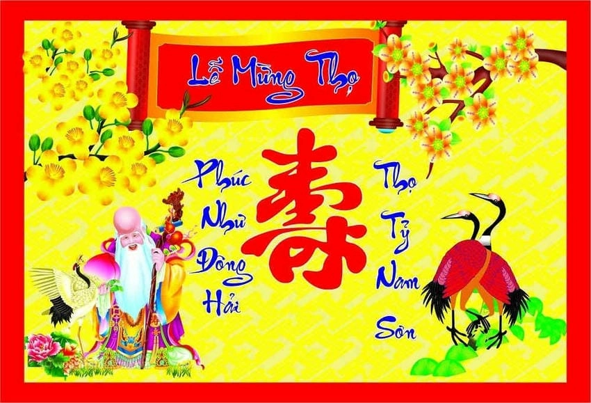 Background mừng thọ cổ điển mang nét sang trọng truyền thống