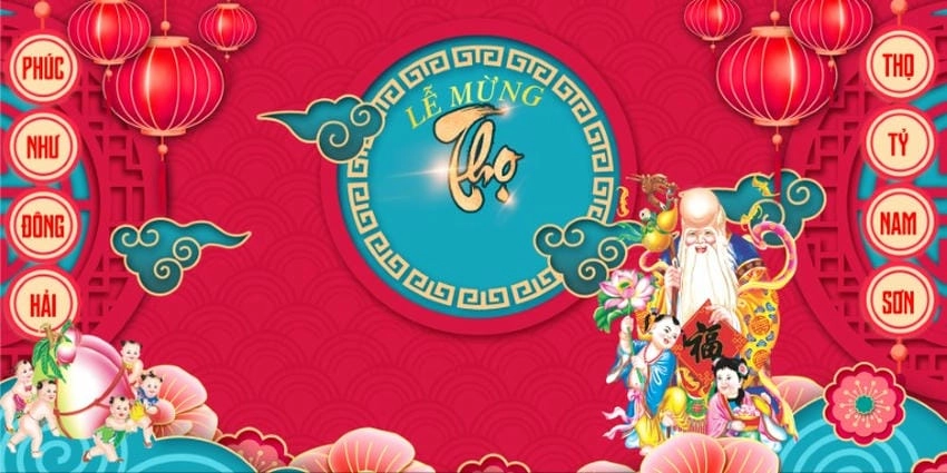 Background mừng thọ hoa văn tinh xảo tô điểm không gian