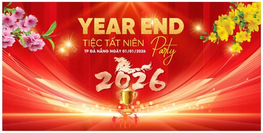 Background tiệc tất niên rực rỡ và đầy hứng khởi