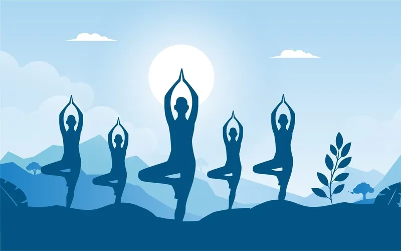 Sức mạnh tập thể lan tỏa qua background yoga đông người đầy năng lượng