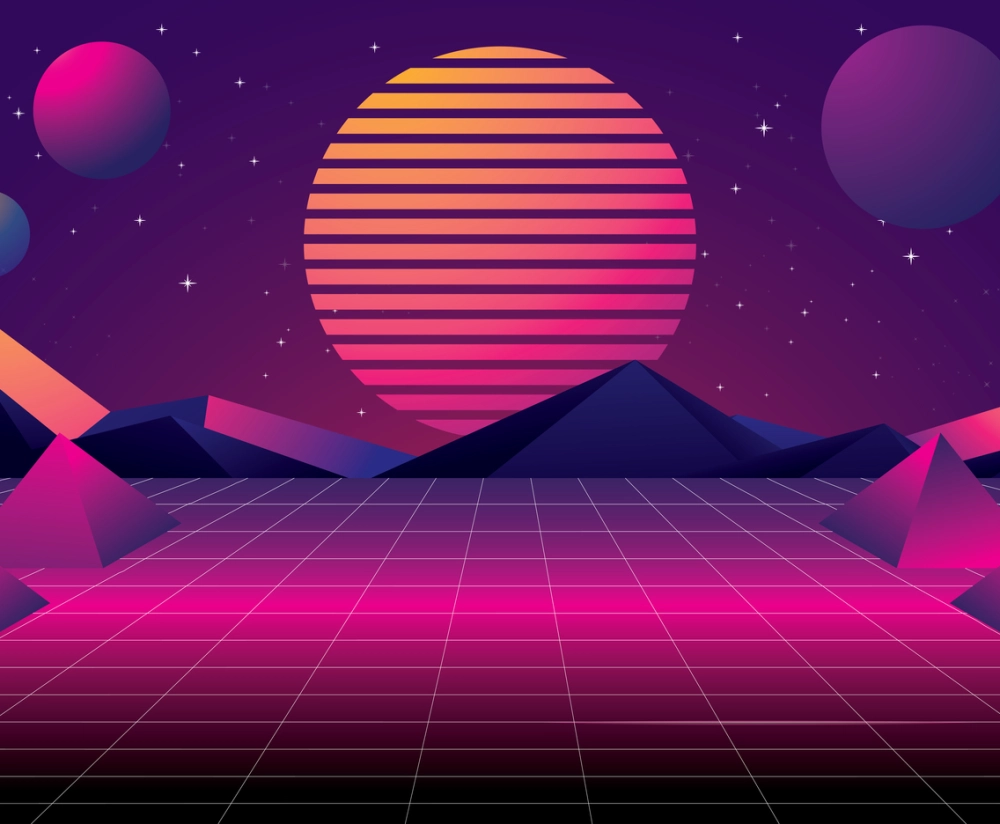 Bùng nổ visual đỉnh cao trên background sự kiện retro future sân khấu âm nhạc